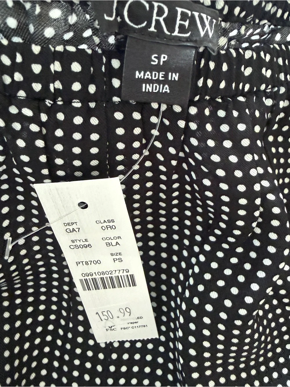 J. Crew Black Wide-Leg Polka Dot Palazzo Pants- NWT SP